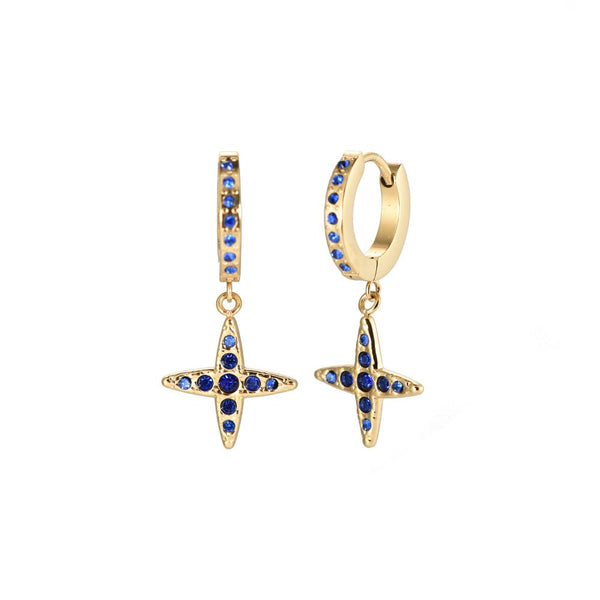 Classic 4-Pointed Star Edelstahl Ohrringe Gold/Blau