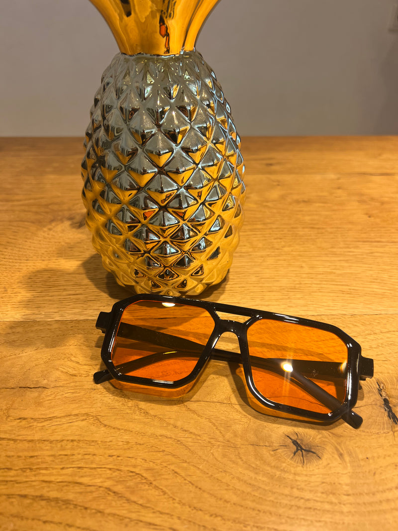Piloten Sonnenbrille Eckig Schwarz/Orange