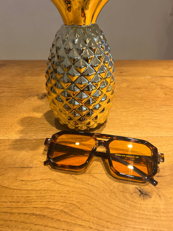 Piloten Sonnenbrille Eckig Leo Camel/Gelb