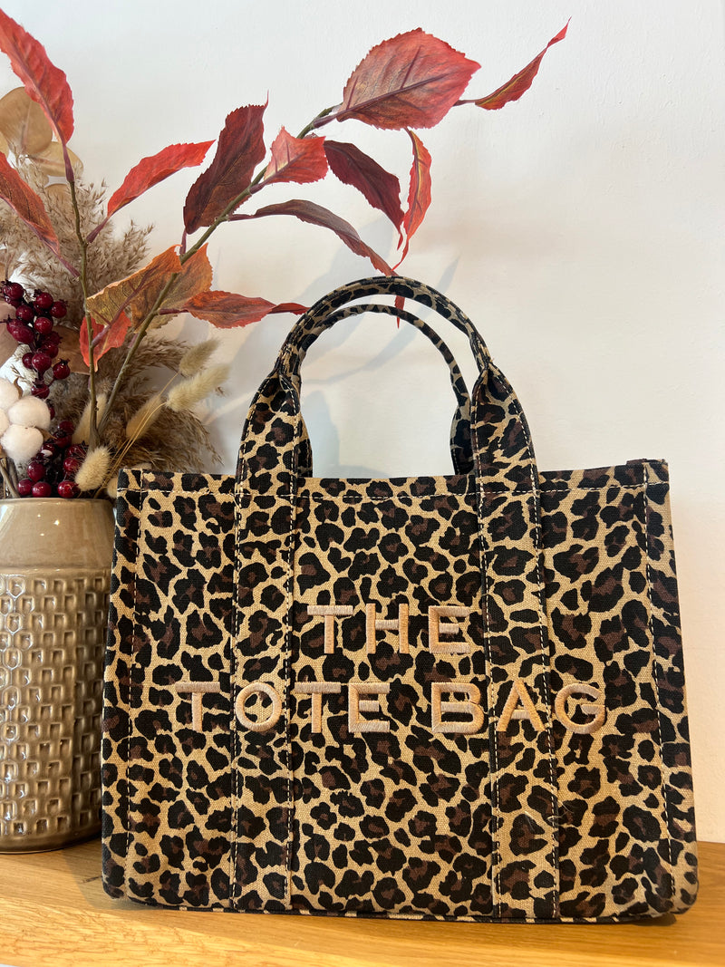 Große Tote Bag mit Leomuster Beige