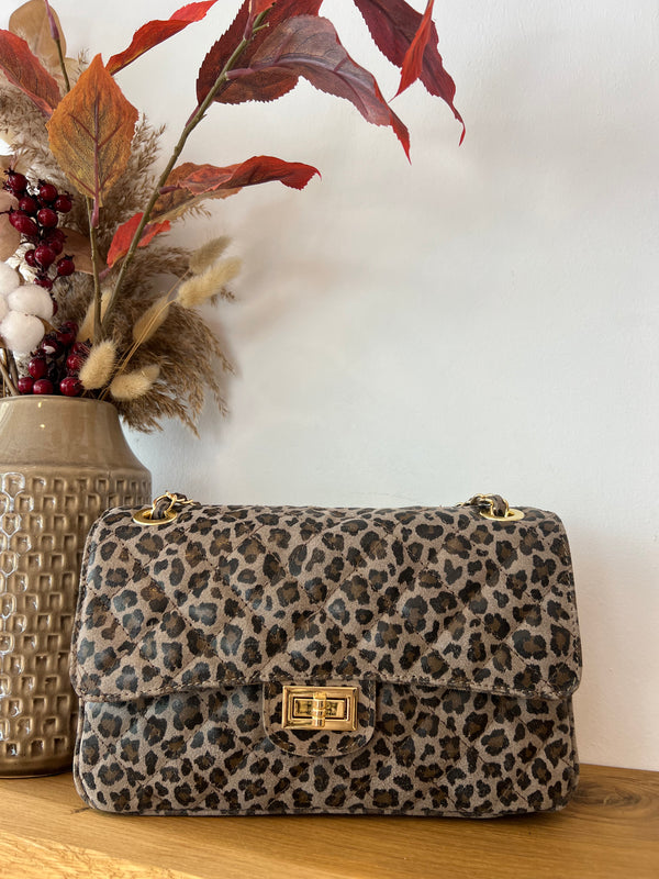 Große Rauten Bag mit Leomuster Taupe
