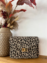 Eckige Tasche mit Leomuster Beige