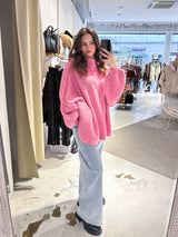 Oversized Strickpullover mit Stehkragen Pink