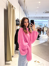 Oversized Strickpullover mit Stehkragen Pink