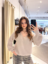 Strickpullover mit V-Ausschnitt Beige