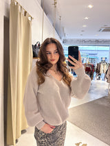 Strickpullover mit V-Ausschnitt Beige