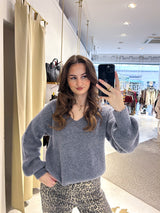 Strickpullover mit V-Ausschnitt Dunkelgrau