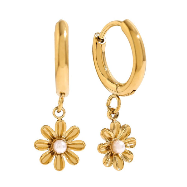 Nice Pearl Flower Edelstahl Ohrringe Gold