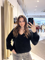 Strickpullover mit V-Ausschnitt Schwarz