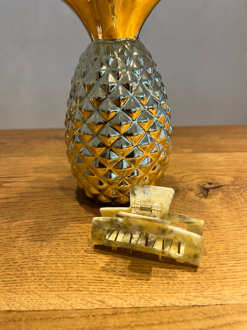 Mittlere Haarklammer Olive/Weiß