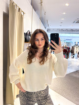 Strickpullover mit V-Ausschnitt Creme