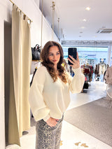 Strickpullover mit V-Ausschnitt Creme