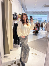 Strickpullover mit V-Ausschnitt Creme