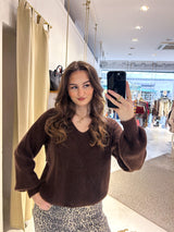 Strickpullover mit V-Ausschnitt Braun