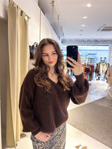 Strickpullover mit V-Ausschnitt Braun