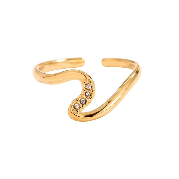 Half Diamond Z Edelstahl Ring Gold
