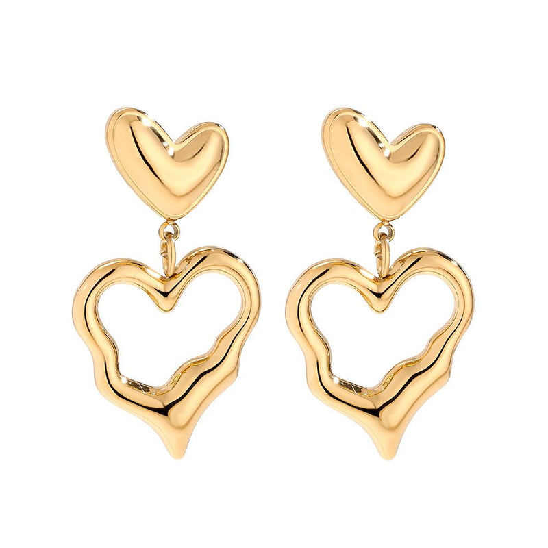 Irregular Heart Edelstahl Ohrringe Gold