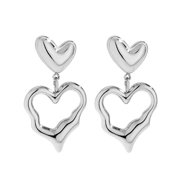 Irregular Heart Edelstahl Ohrringe Silber