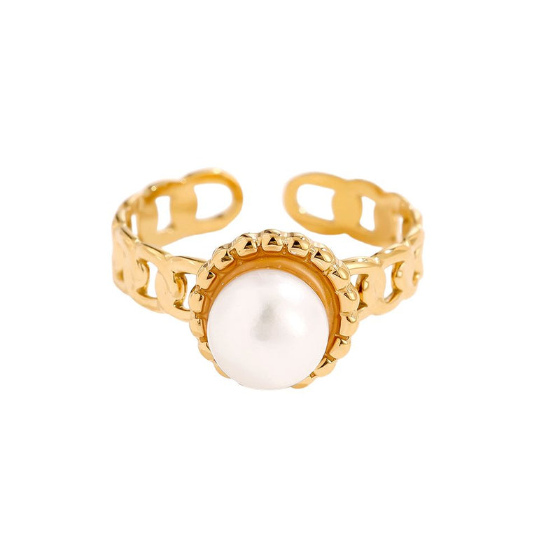 Fancy Pearl Edelstahl Ring Gold