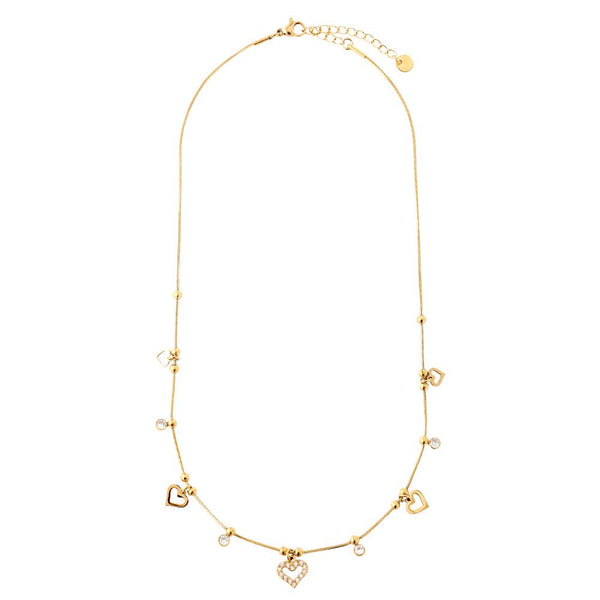 Heart And Diamond Heart Edelstahl Halskette Gold
