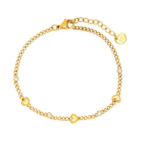 Mini Hearts And Diamond Dots Edelstahl Armkette Gold