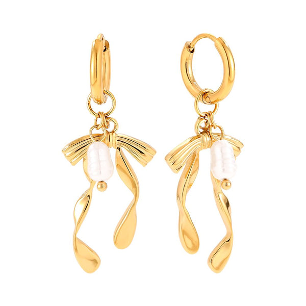 Bowtie And Pearl Edelstahl Ohrringe Gold