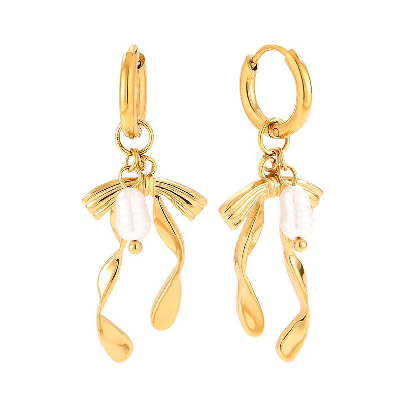 Bowtie And Pearl Edelstahl Ohrringe Gold