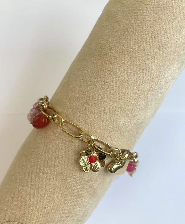 Heart Flower Resin Edelstahl Armkette Gold