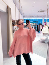 Oversized Strickpullover mit Stehkragen Apricot