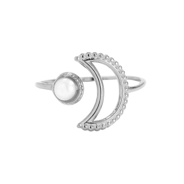 Moon And Pearl Edelstahl Ring Silber