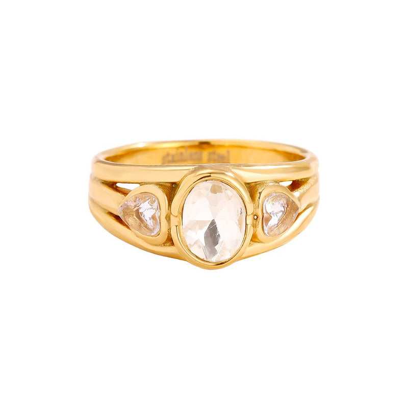 Vintage Look Oval Diamond Edelstahl Ring Gold