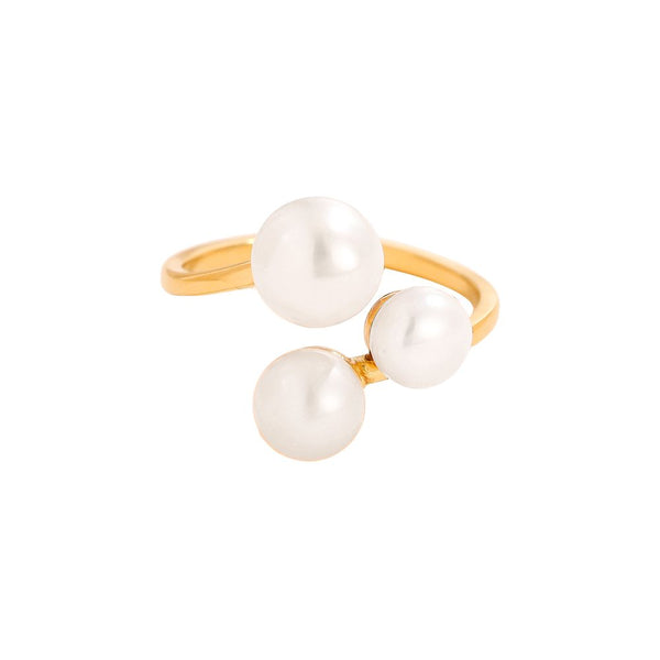 Three Great Pearl Edelstahl Ring Gold