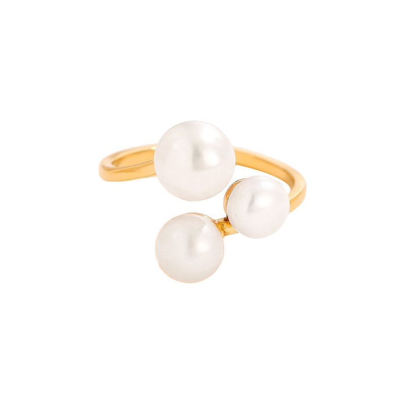Three Great Pearl Edelstahl Ring Gold