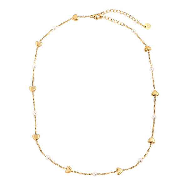 Small Hearts Pearl Edelstahl Halskette Gold