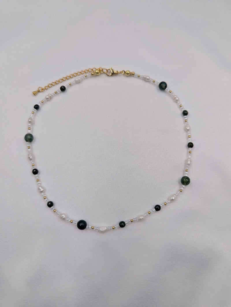 Beads By Brown Naturstein Perlenmix Kette Moss Green