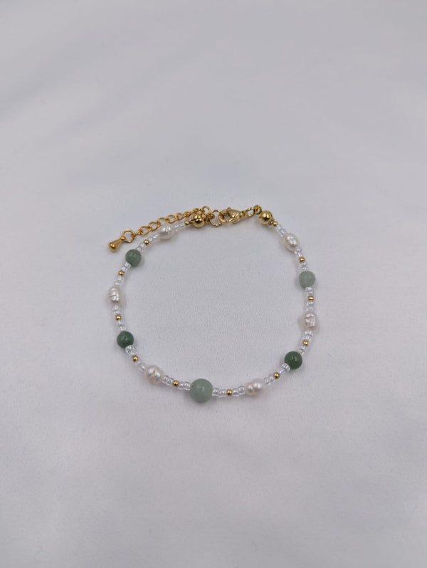 Beads By Brown Naturstein Perlenmix Armband Off-White Green