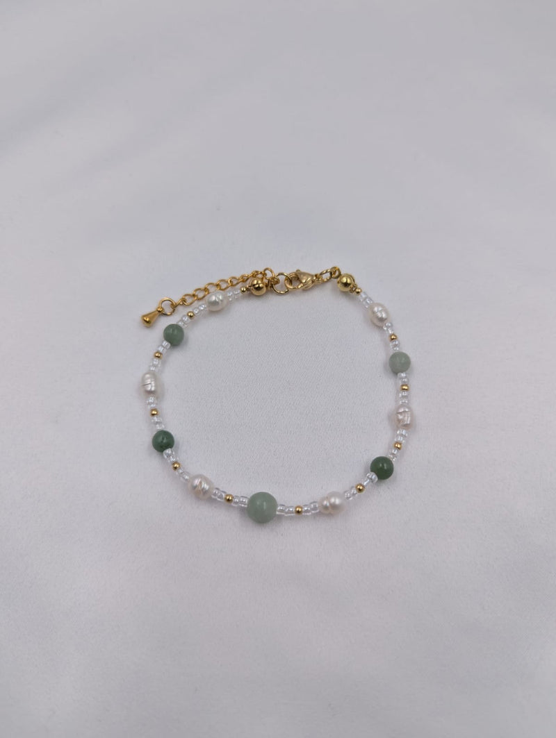 Beads By Brown Naturstein Perlenmix Armband Off-White Green