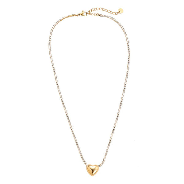 Classic Heart In Diamond Chain Edelstahl Halskette Gold