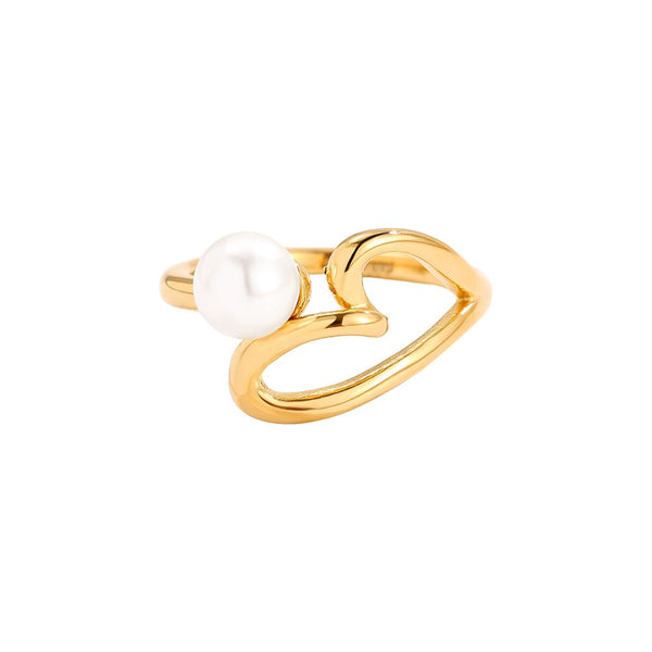 Pearl And Heart Edelstahl Ring Gold