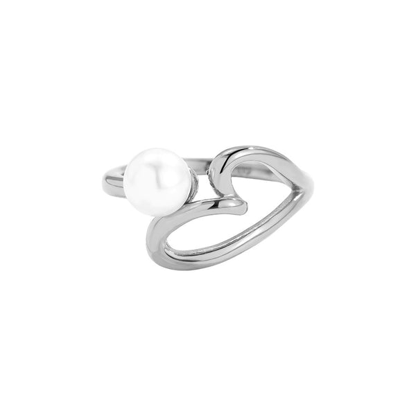 Pearl And Heart Edelstahl Ring Silber