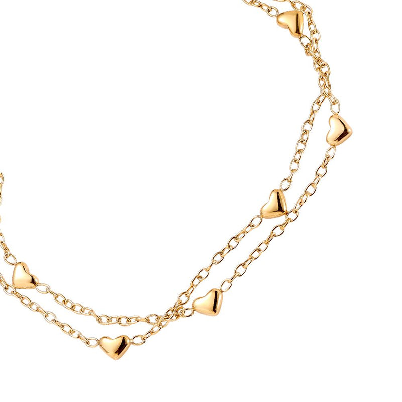 Two Layer Mini Hearts Edelstahl Armkette Gold