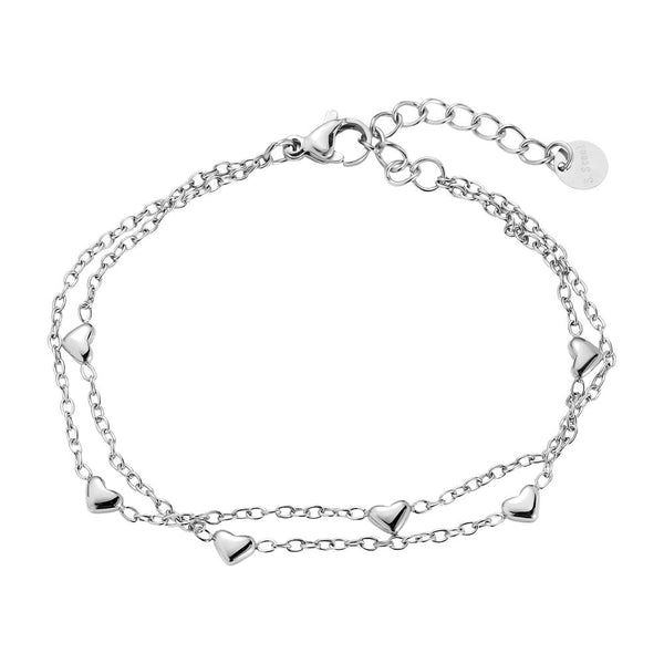 Two Layer Mini Hearts Edelstahl Armkette Silber