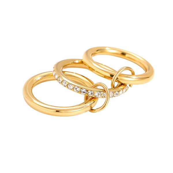 Three Layer Diamond Ring Set Edelstahl Ring Gold