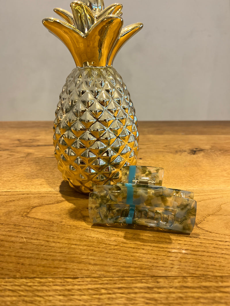 Große Haarklammer Olive/Blau