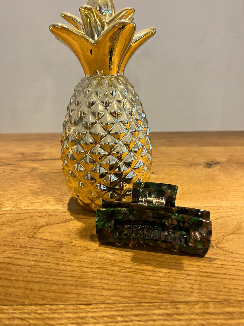 Große Haarklammer Olive/Braun