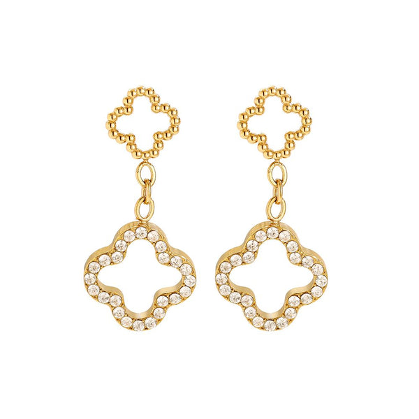 Diamond Hollow Clover Edelstahl Ohrringe Gold