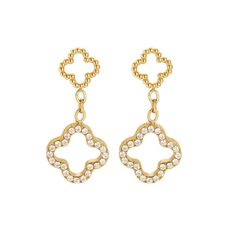Diamond Hollow Clover Edelstahl Ohrringe Gold