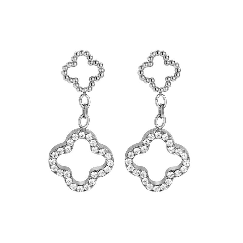 Diamond Hollow Clover Edelstahl Ohrringe Silber