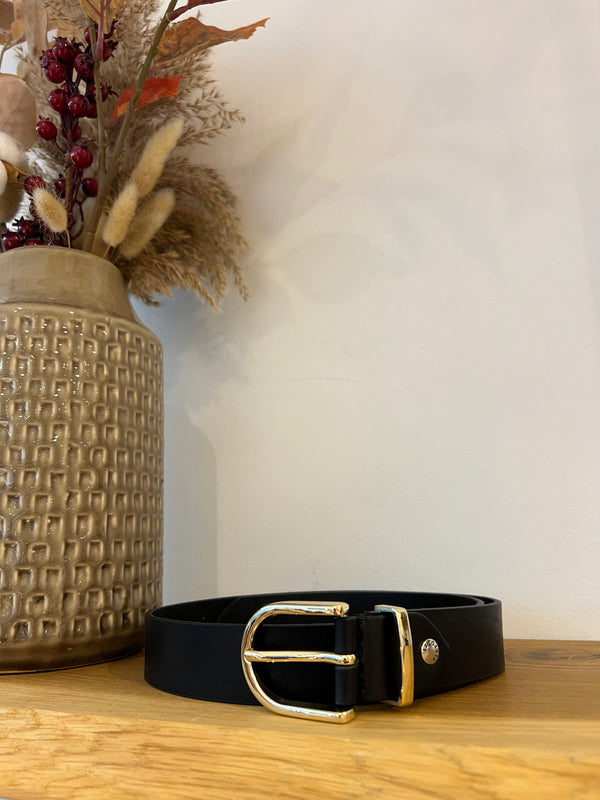 Gürtel Runde Schnalle Schwarz/Gold