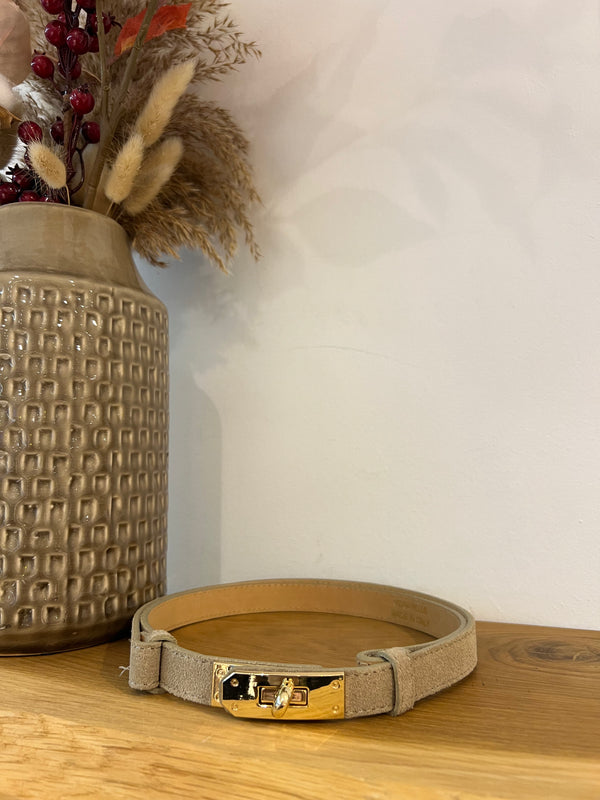 Velours Gürtel - Beige / Gold